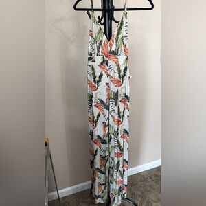 Brazilian Tropical Print Wide-Leg Jumpsuit